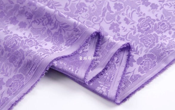 ON SALE, Silky and wrinkle resistant purple simulation silk flower flower dark patterned jacquard fabric qipao set dress fabric DIY