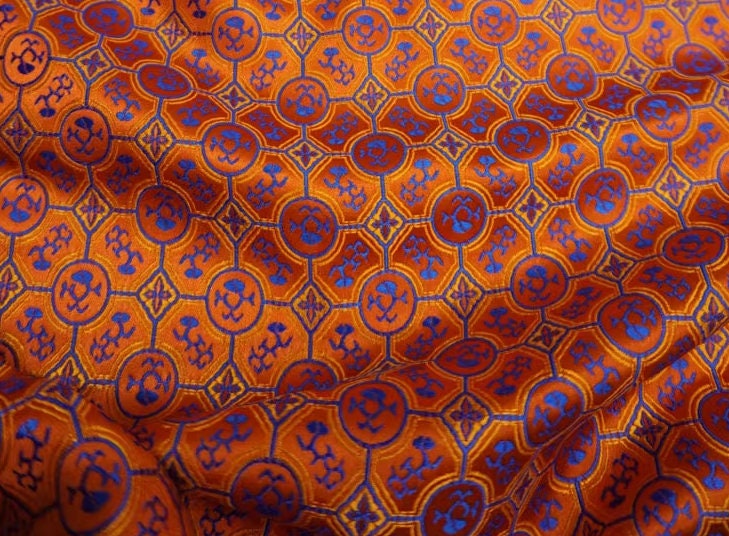 High quality brocade fabric, jacquard fabric, Tang-suit dress fabric, orange red color brocade fabric, Chinese pattern fabric