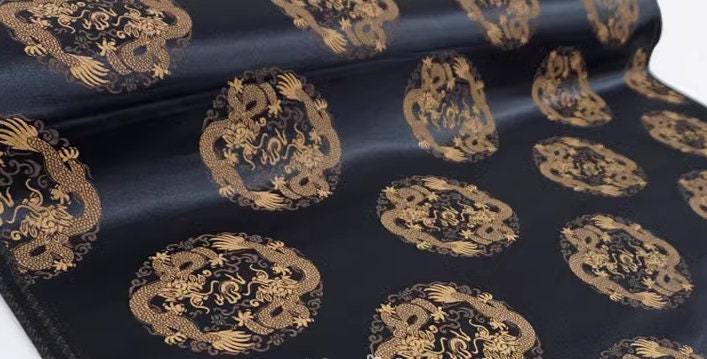 High quality black color brocade fabric, jacquard fabric, Tang-suit dress fabric, dragon pattern  brocade fabric, Chinese pattern fabric