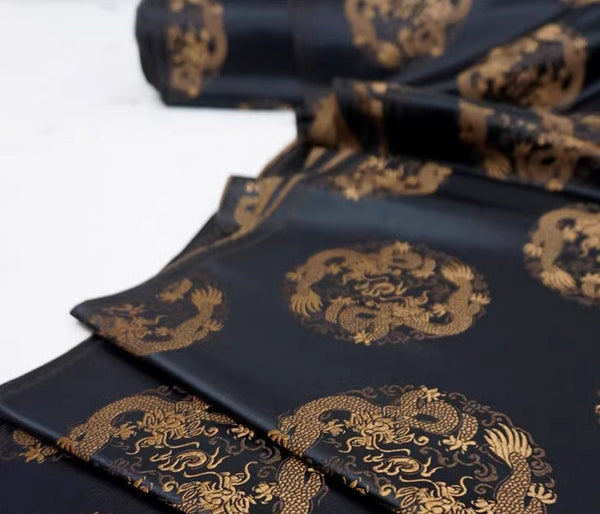 High quality black color brocade fabric, jacquard fabric, Tang-suit dress fabric, dragon pattern  brocade fabric, Chinese pattern fabric