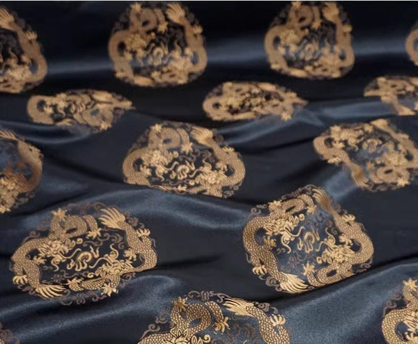 High quality black color brocade fabric, jacquard fabric, Tang-suit dress fabric, dragon pattern  brocade fabric, Chinese pattern fabric