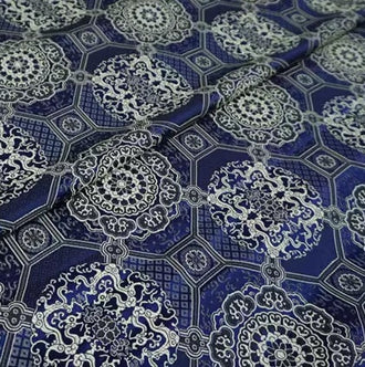 High quality brocade fabric, jacquard fabric, Tang-suit dress fabric, navy blue  color brocade fabric, Chinese pattern fabric