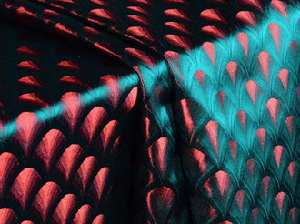 Peacock green red color fabric, brocade fabric, jacquard fabric,  cosplay dress fabric, by the yard