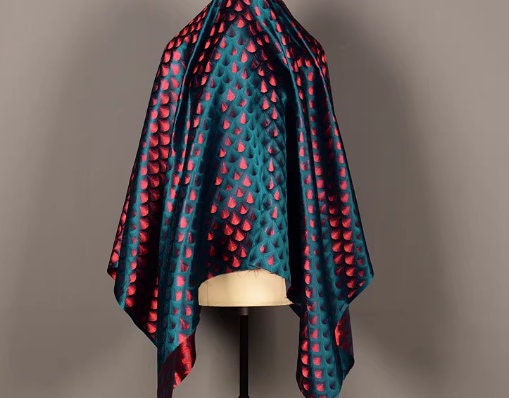 Peacock green red color fabric, brocade fabric, jacquard fabric,  cosplay dress fabric, by the yard