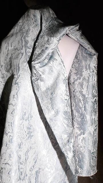 Fashion jacuqard fabric, retro Chinese style gray blue wave texture jacquard fabric designer fabric, jacket dress fabric