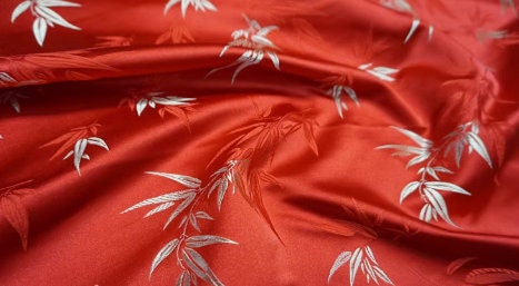 Red color bamboo leaf brocade fabric jacquard fabric qipao fabric Tang suit fabric,
