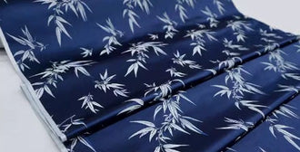 Navy blue color bamboo leaf brocade fabric jacquard fabric qipao fabric Tang suit fabric,