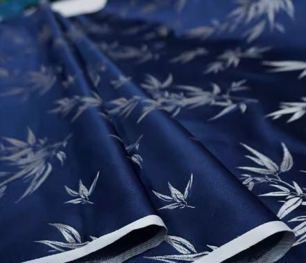 Navy blue color bamboo leaf brocade fabric jacquard fabric qipao fabric Tang suit fabric,