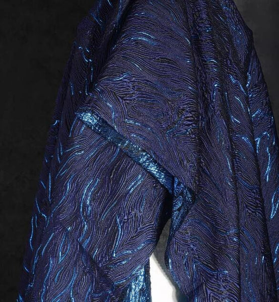 30%Off-Navy blue gold glossy jacquard texture fabric, jacket dress fabric,  wave pattern jacquard, retro Chinese style wedding dress fabric