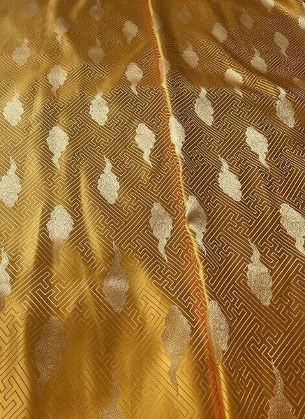 Gold yellow color brocade fabric, jacquard fabric, brocade fabric, fabric by the yard