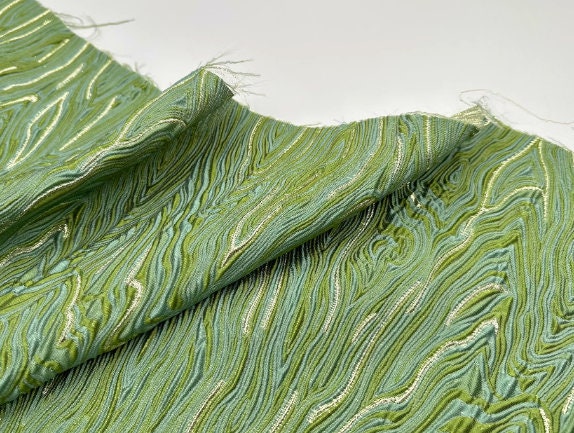 ON SALE, Green gold color jacquard fabric with wave style, fashion jacquard fabric, fabric by the yard