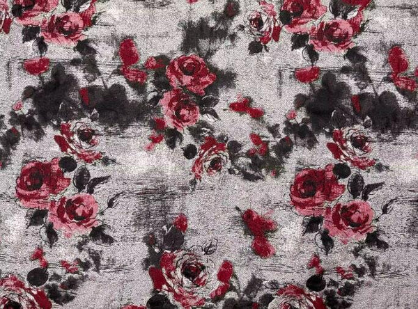 High quality rose pattern jacquard fabric, retro grey red black color jacquard fabric, fabric by the yard