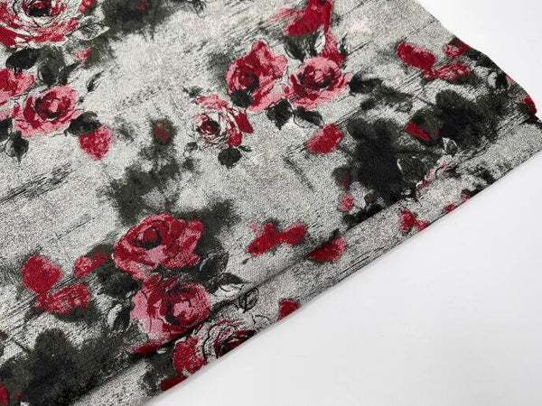 High quality rose pattern jacquard fabric, retro grey red black color jacquard fabric, fabric by the yard
