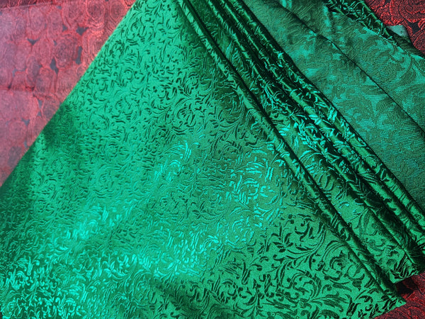 Green color brocade fabric, jacquard brocade fabric, by the yard
