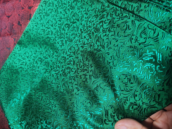 Green color brocade fabric, jacquard brocade fabric, by the yard