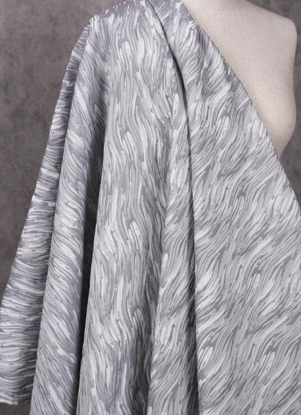 High quality silver grey color jacquard fabric, feather style jacquard, flowing water style cosplay dress fabric,  fabric by the yard