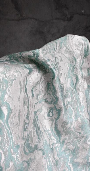 Fashion jacuqard fabric, retro Chinese style gray green wave texture jacquard fabric designer fabric, jacket dress fabric