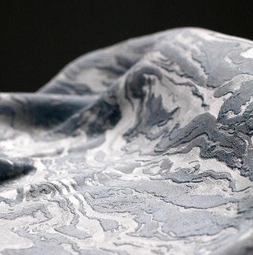 Fashion jacuqard fabric, retro Chinese style gray blue wave texture jacquard fabric designer fabric, jacket dress fabric