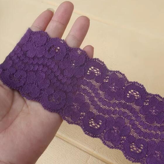 Embroidered lace trim, hollow striped lace trim, deep purple elastic lace trim- 7cm (2.75")-for 2 yards long
