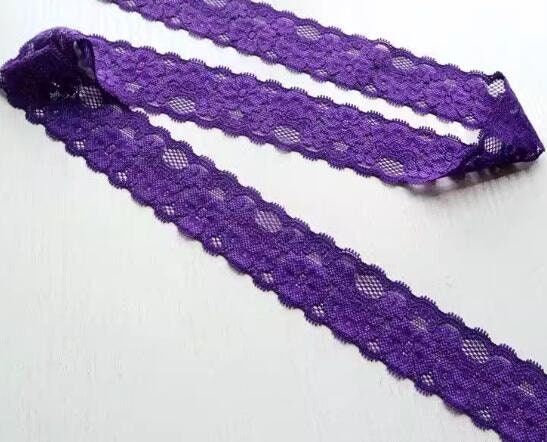 Embroidered lace trim, hollow striped lace trim, deep purple elastic lace trim- 3.5cm (1.37")-for 2 yards long