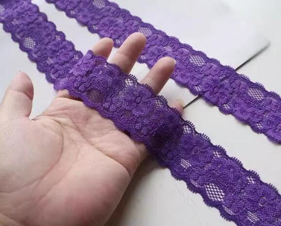 Embroidered lace trim, hollow striped lace trim, deep purple elastic lace trim- 3.5cm (1.37")-for 2 yards long