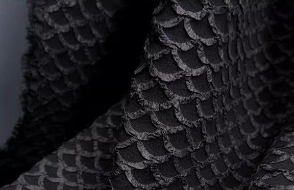 High quality black/white color 3D fish scale style jacquard fabric, texture fabric, handmade DIY creative designer fabric for Summer dress