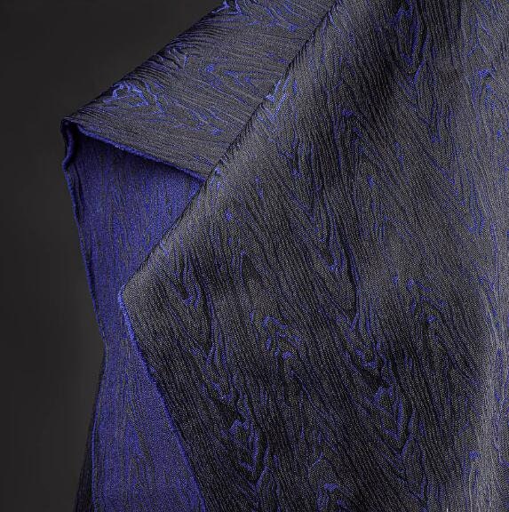 ON SALE, Black blue color wood patterned jacquard fabric texture pattern jacket bag clothing designer fabric Fabric by the yard