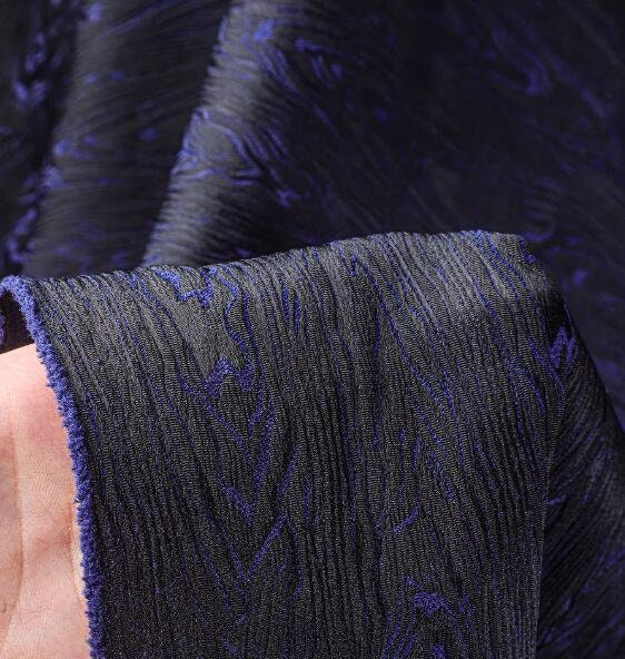 ON SALE, Black blue color wood patterned jacquard fabric texture pattern jacket bag clothing designer fabric Fabric by the yard