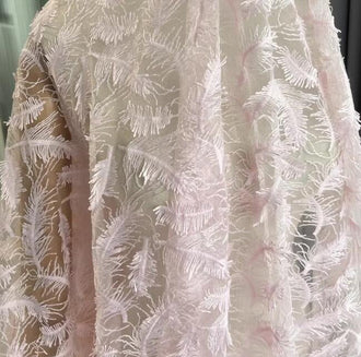 Light pink mesh fabric, embroidered feather mesh fabric, wedding mesh fabric, fabric by the yard