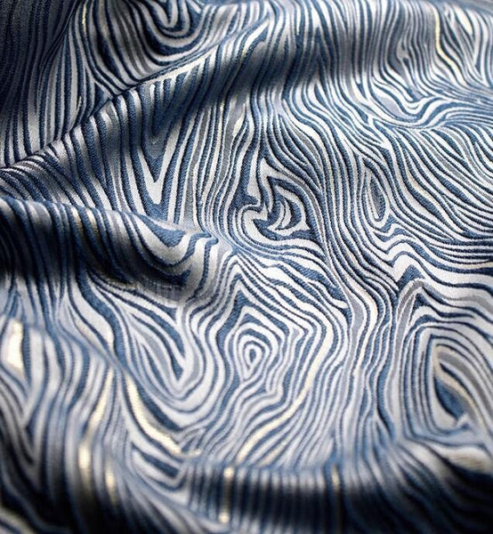 Jacquard Fabric, Blue Gold Jacquard Fabric, Wave Texture Fabric, Designer Fabric,  Wedding Jacket Dress Fabric, by the yard
