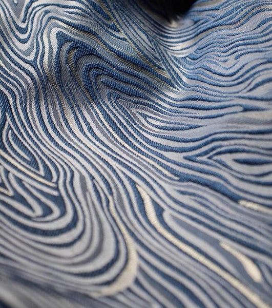 Jacquard Fabric, Blue Gold Jacquard Fabric, Wave Texture Fabric, Designer Fabric,  Wedding Jacket Dress Fabric, by the yard