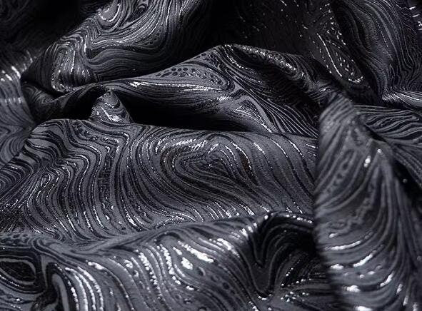 Black Water Ripple Jacquard Fabric, Shiny Black Color Jacquard Fabric, Wedding Fabric, fabric by the yard