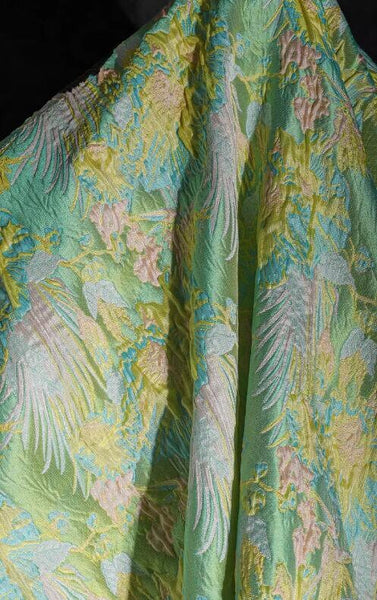 Jacquard Fabric, Green Color Jacquard Fabric, Flower Texture Fabric, Designer Fabric,  Wedding Jacket Dress Fabric, by the yard