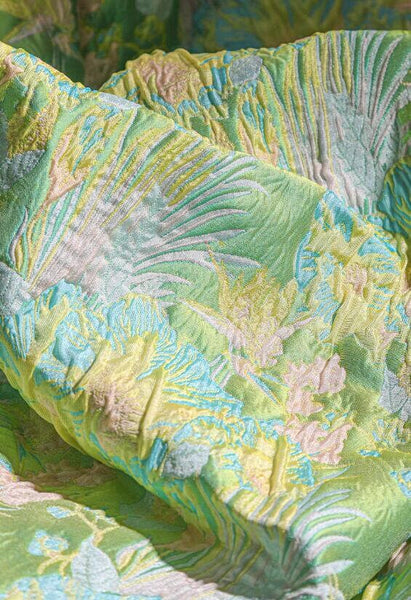 Jacquard Fabric, Green Color Jacquard Fabric, Flower Texture Fabric, Designer Fabric,  Wedding Jacket Dress Fabric, by the yard