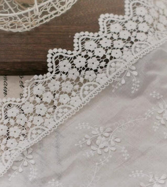 Off-white color lace trim, cotton lace Trim, DIY Dress lace Trim, Wedding accessories by the yard - (9.5cm)3.74" wide-for 2 yards long