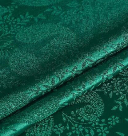 Dark Green Color Jacquard Fabric, Acetate Satin Fabric, Cashew Style Gloss Fabric, Wedding Dress Fabric, Fabric by the yard