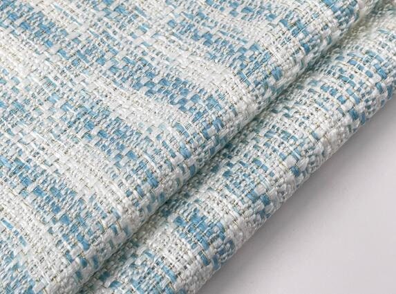 Light blue and white color tweed fabric, fashion stripe tweed fabric, by the yard
