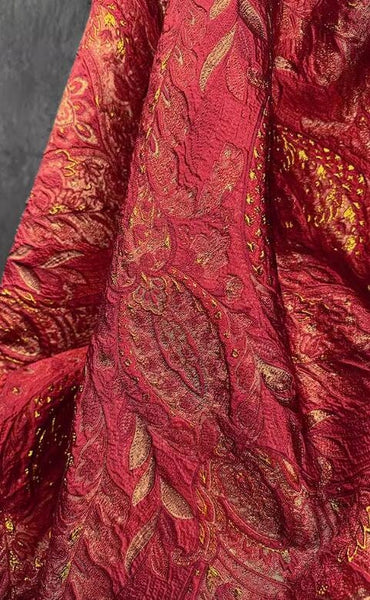 ON SALE, Red golden color jacquard fabric with palace style, cosplay dress  jacquard fabric, wedding jacket dress fabric, fabric by the yard