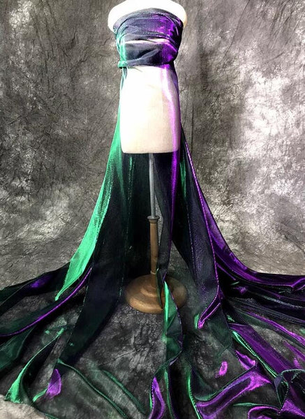 Green purple color gradient mesh fabric, wedding party dress fabric, soft mesh fabric, by the yard