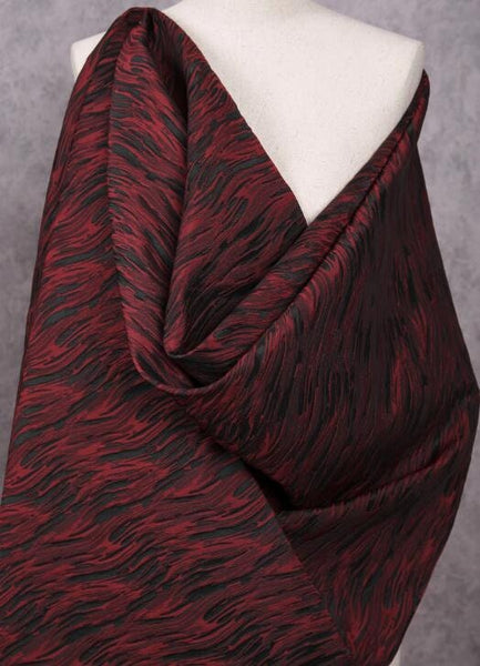 High quality black red color jacquard fabric, feather style jacquard, flowing water style cosplay dress fabric,  fabric by the yard