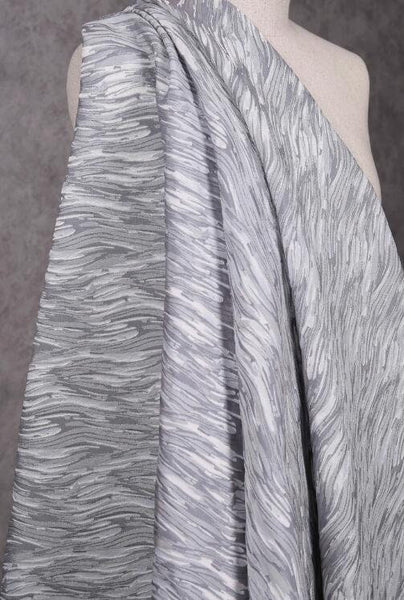 High quality silver grey color jacquard fabric, feather style jacquard, flowing water style cosplay dress fabric,  fabric by the yard