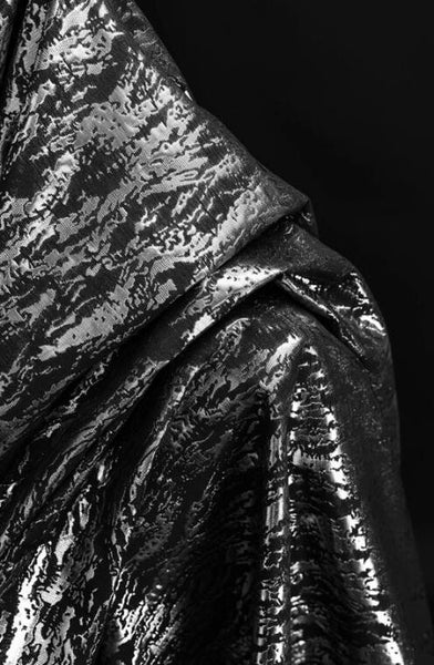 Black silver color jacquard fabric, wave pattern wedding dress fabric,   cosplay dress fabric, fabric by the yard