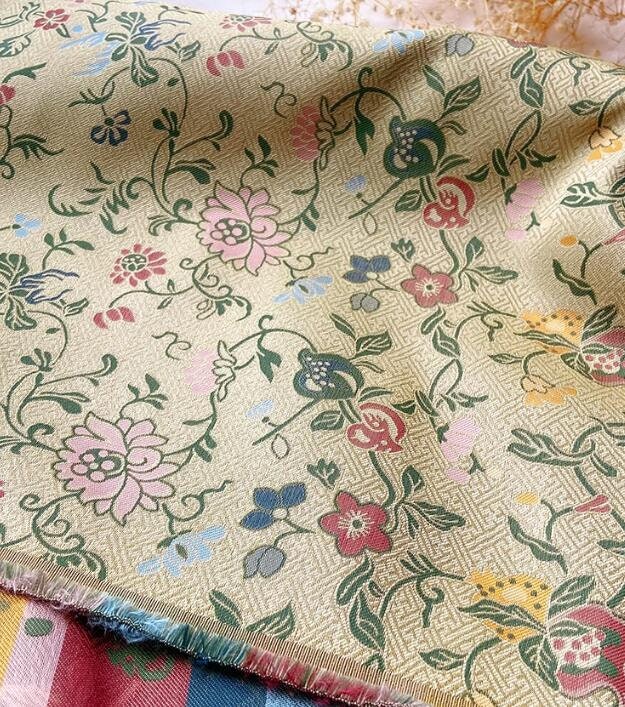 Light gold color with pomegranate flower pattern, wedding jacquard fabric, Chinese style jacquard fabric, jacket dress fabric,