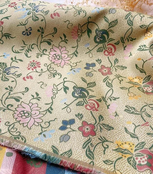 Light gold color with pomegranate flower pattern, wedding jacquard fabric, Chinese style jacquard fabric, jacket dress fabric,