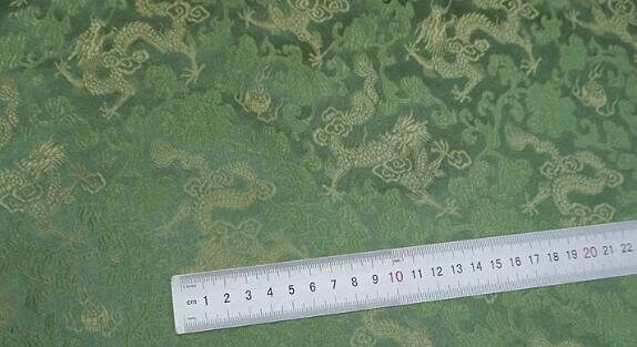 Green color brocade fabric with gold dragon pattern, jacquard fabric, fabric by the yard