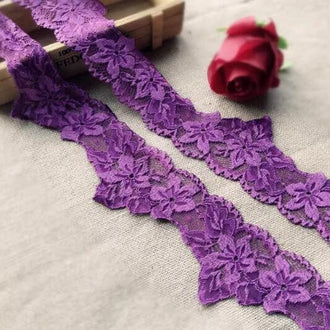 Embroidered lace trim,  deep purple elastic lace trim- 8cm (3.14")-for 2 yards long