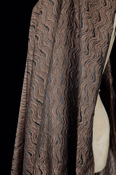 High quality black coffee color jacquard fabric, wave pattern fabric, relief texture fabric,  jacket fabric, cape fabric, by the yard