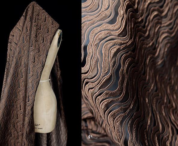 High quality black coffee color jacquard fabric, wave pattern fabric, relief texture fabric,  jacket fabric, cape fabric, by the yard