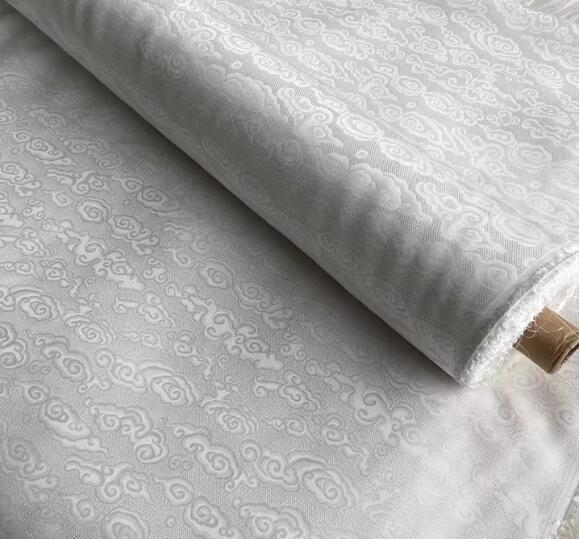 Off-white color silk jacquard fabric with clouds pattern, wedding dress fabric, Cosplay dress fabric