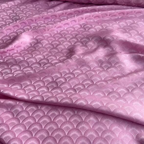 Pink purple color silk jacquard fabric with fan pattern, wedding dress fabric, Cosplay dress fabric